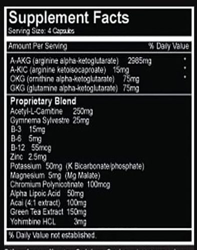 Xtreme Nitro Ingredients Label