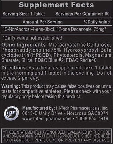 Decabolin Ingredients Label