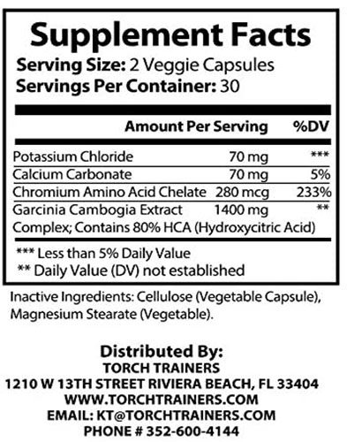 Garcinia Torch Ingredients Label