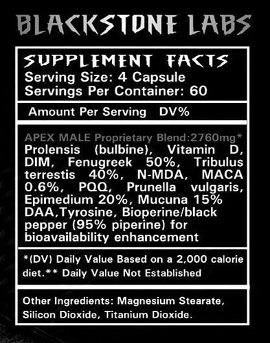 Apex Male Ingredients Label