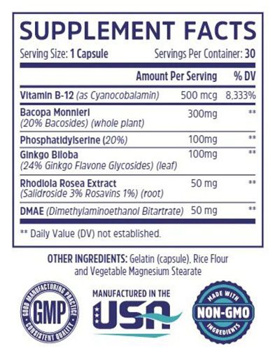 NeuroPeak Ingredients Label