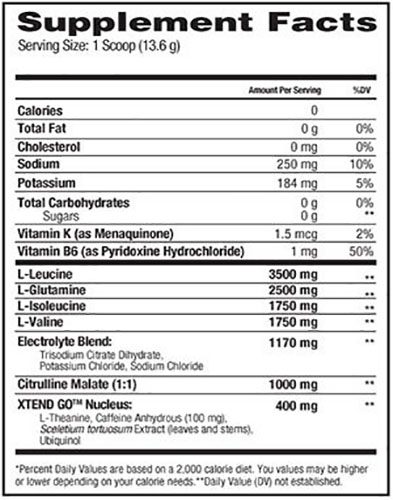 Xtend Go Ingredients Label