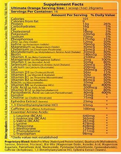 Ultimate Orange Ingredients Label