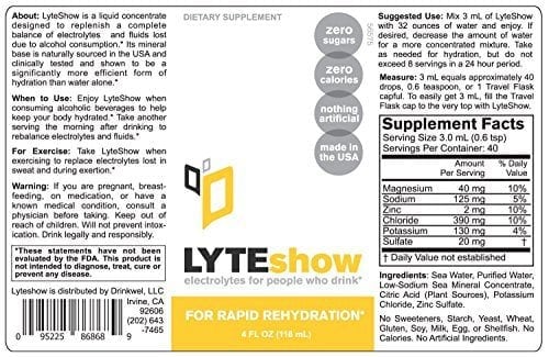 Lyte Show Ingredients Label