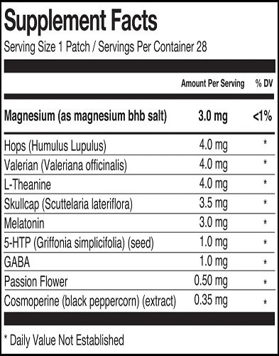 ZPatch Sleep Aid Ingrediets Label