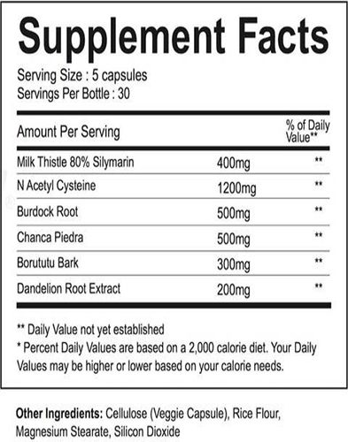 Liver Detox Ingredients Label