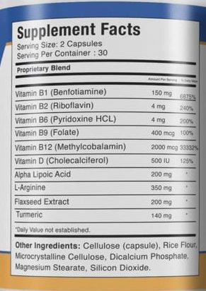 Nerve Align For Neuropathy Ingredient Label