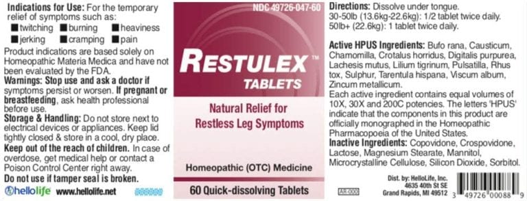 Restulex Ingredients Label