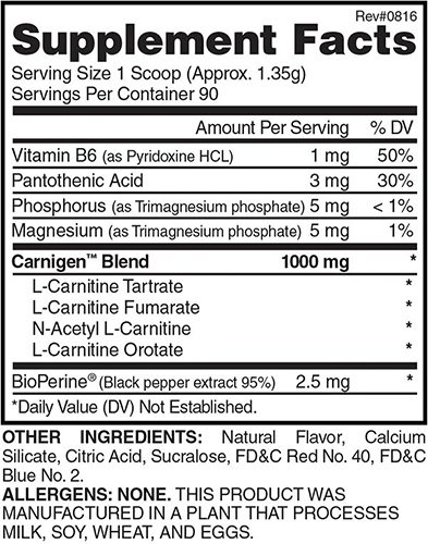 Carnigen Ingredients Label