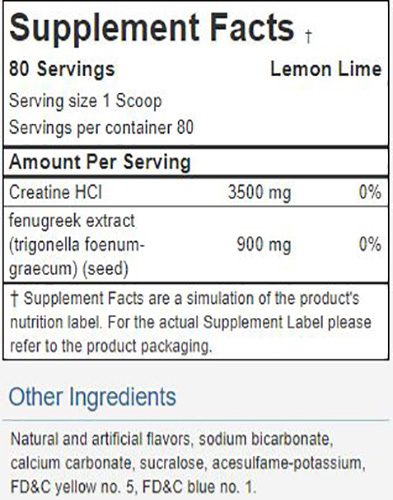 CreaCore Ingredients Label