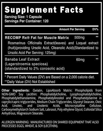 Recomp RX Ingredients Label